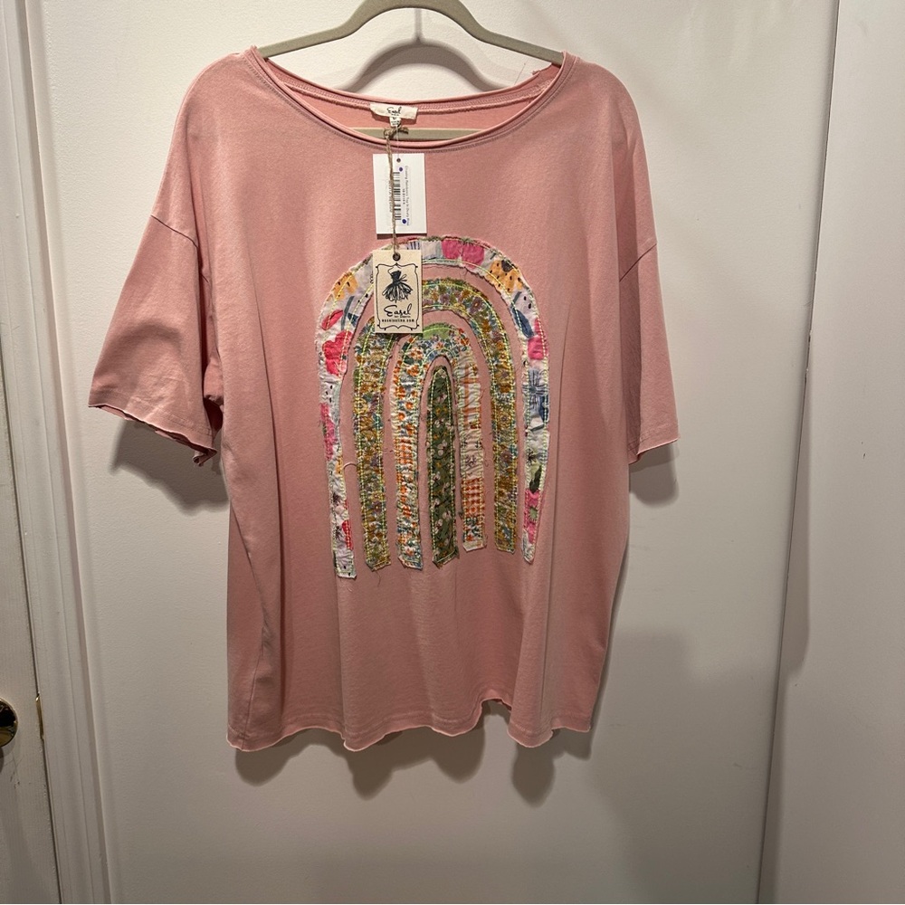 Easel Blush Rainbow Graphic Short Sleeve Tee - Picture 2 of 8
